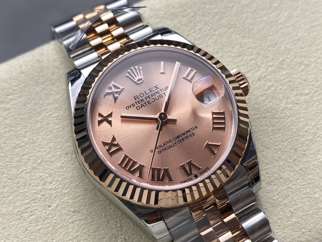 Rolex Datejust 278271 Sun Dust Roman Dial Two Tone Rose Gold Fluted Bezel Jubilee