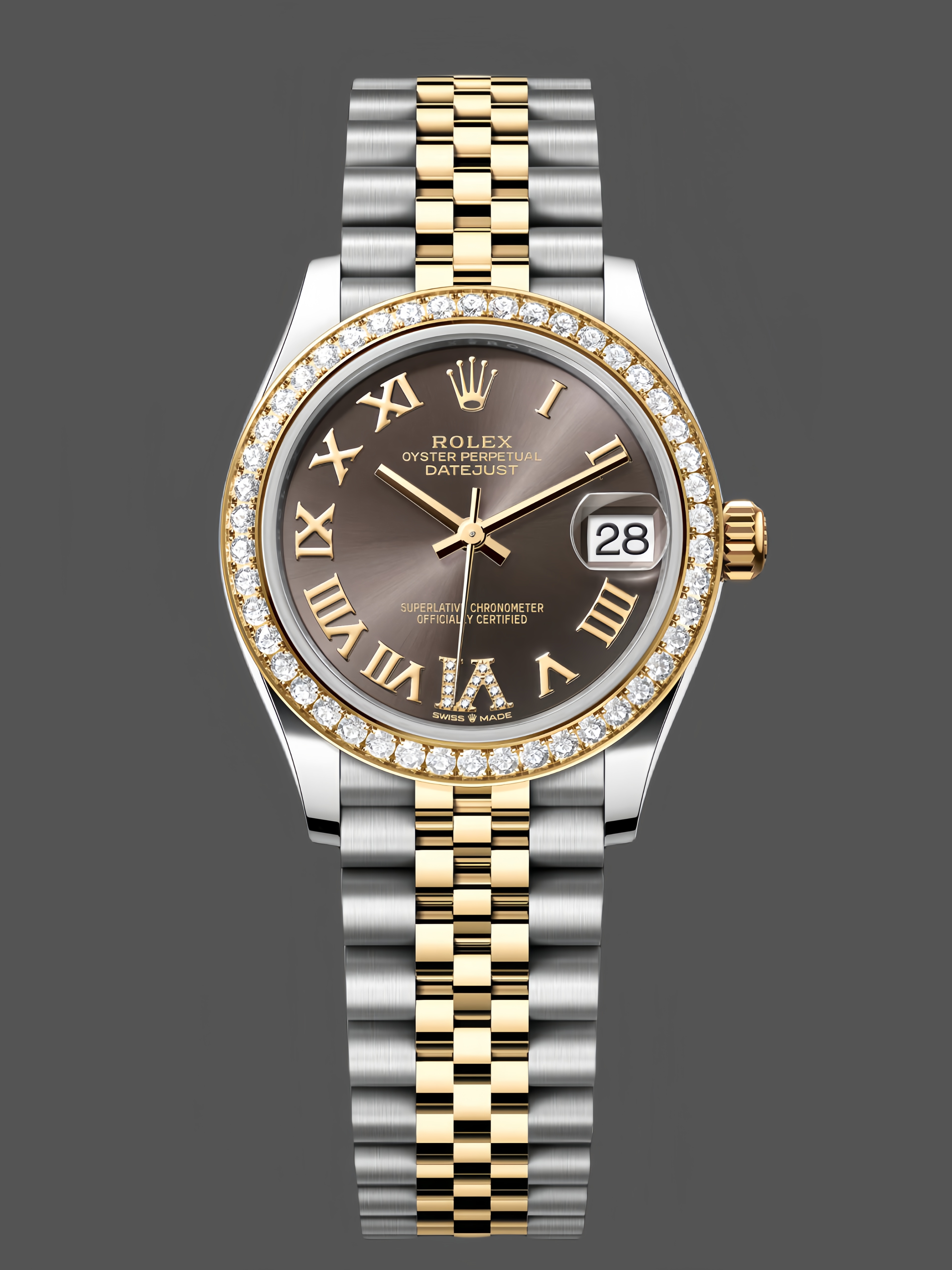 Rolex Datejust 31mm Stainless Steel and Yellow Gold 278383RBR 0018 Grey VI Roman Jubilee