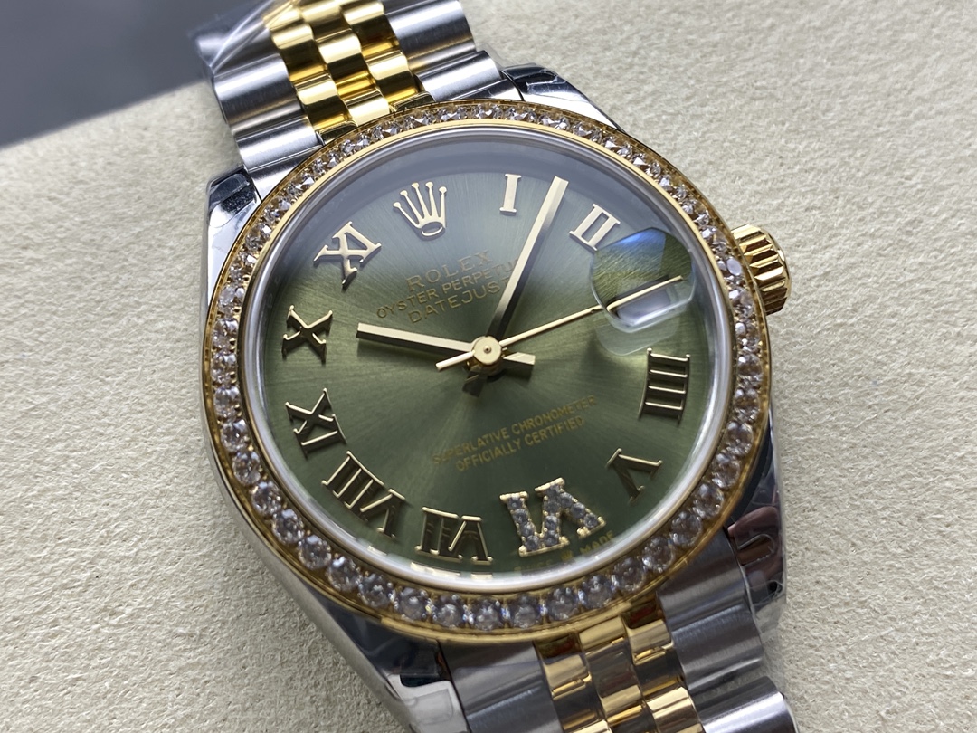 Rolex Datejust 31mm Stainless Steel and Yellow Gold 278383RBR 0016 Green VI Roman Jubilee