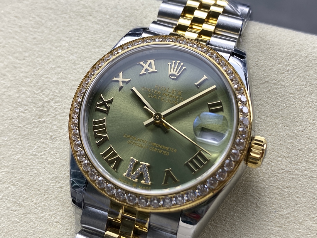 Rolex Datejust 31mm Stainless Steel and Yellow Gold 278383RBR 0016 Green VI Roman Jubilee