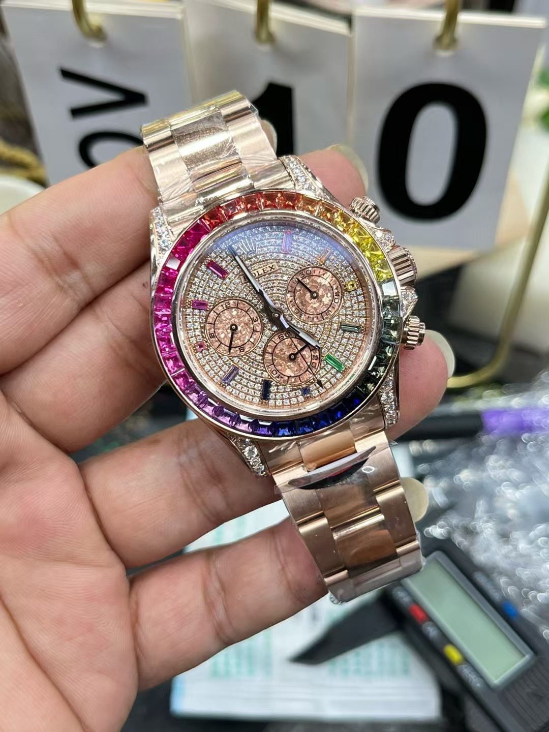 Rolex Daytona 116595RBOW 'Rainbow' Rose Gold Pave Diamond Dial Sapphir