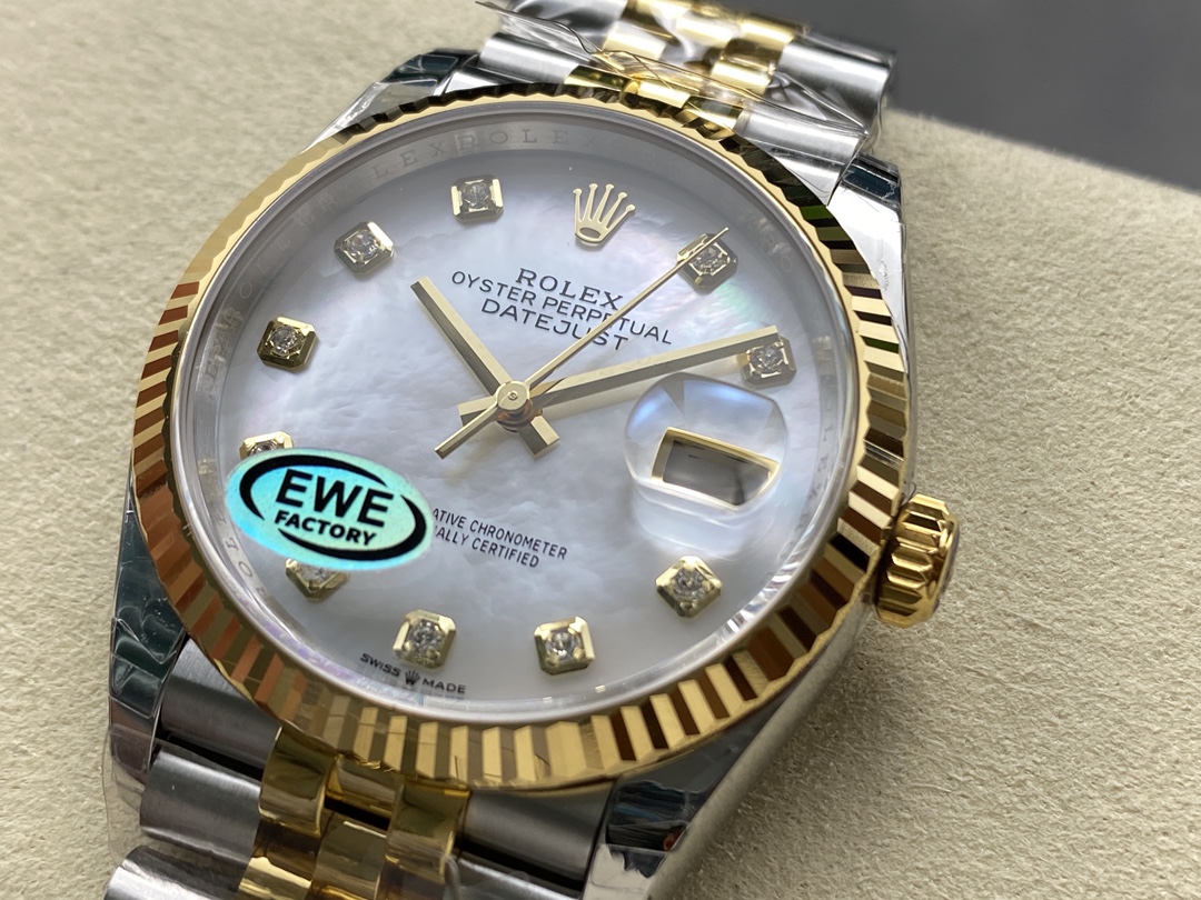 Rolex Datejust 126233 White MOP Diamond Dial Fluted Bezel 36MM Unisex Replica Watch
