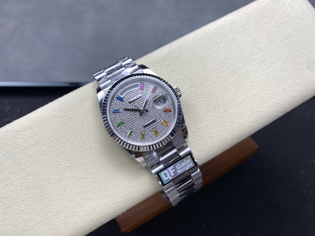 Rolex Day Date 36mm White Gold 128239 0016 Pave Rainbow Diamond Dial