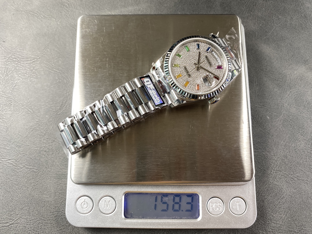 Rolex Day Date 36mm White Gold 128239 0016 Pave Rainbow Diamond Dial