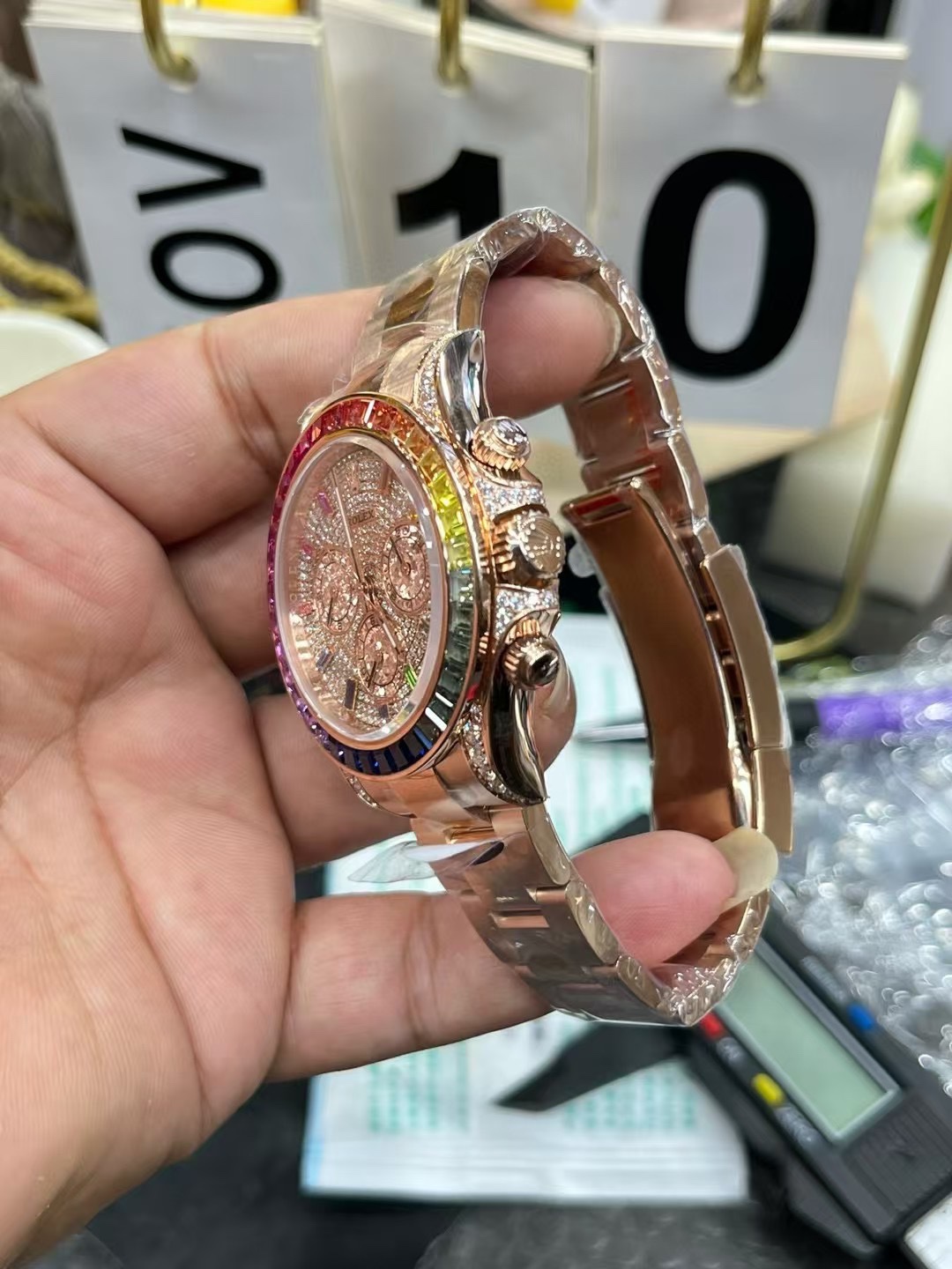 Rolex Daytona 116595RBOW 'Rainbow' Rose Gold Pave Diamond Dial Sapphir