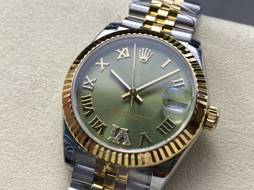 Rolex Datejust 31mm Stainless Steel and Yellow Gold 278273 0016 Green VI Roman Jubilee