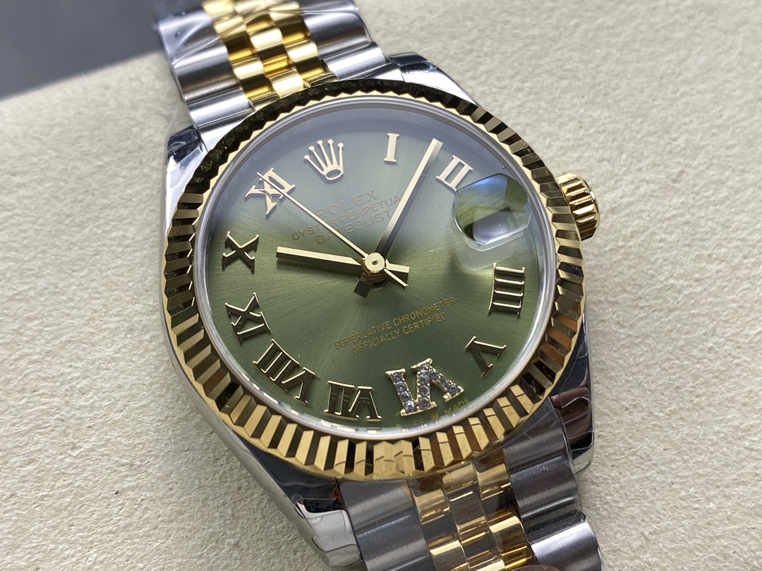 Rolex Datejust 31mm Stainless Steel and Yellow Gold 278273 0016 Green VI Roman Jubilee