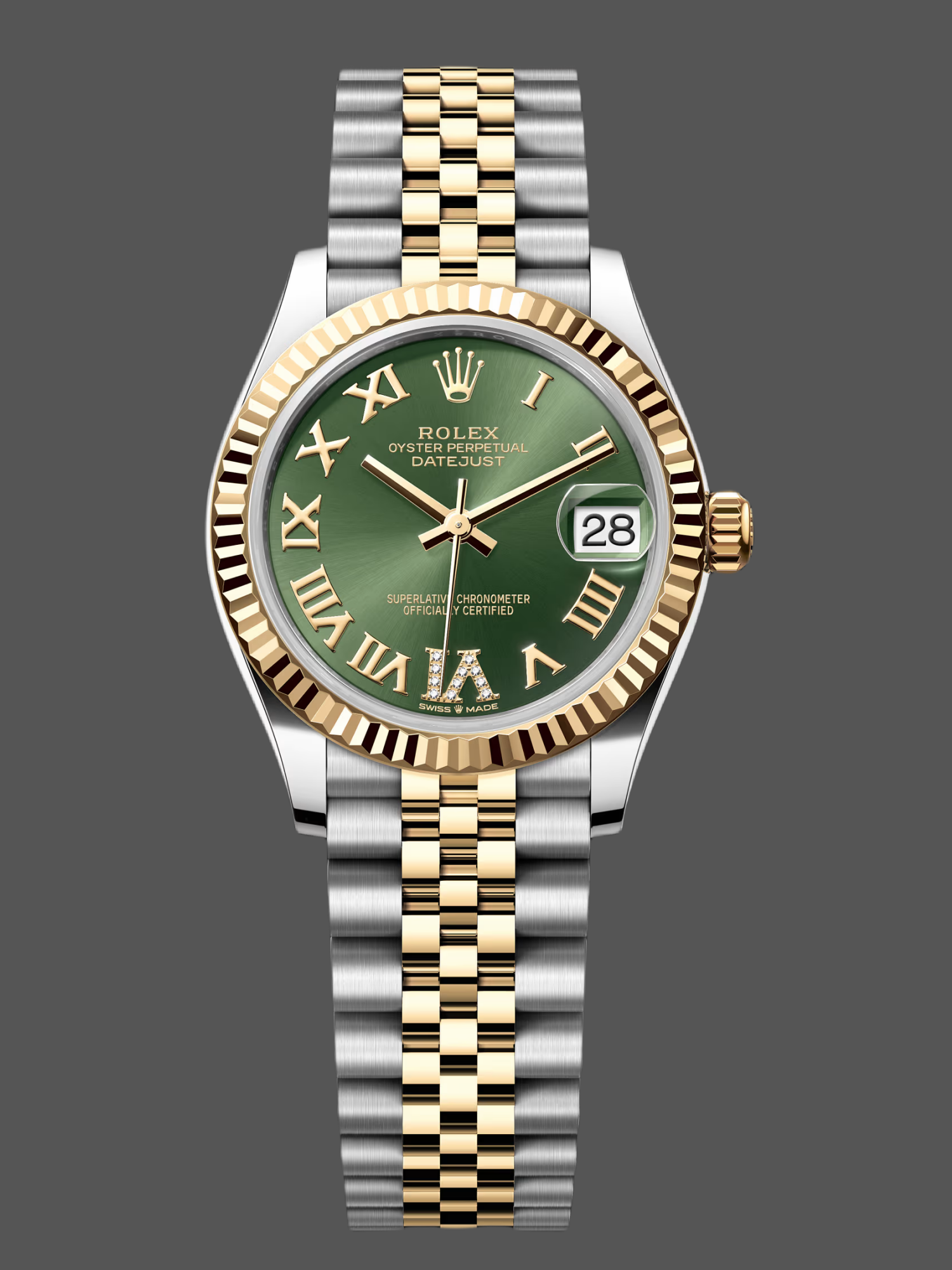 Rolex Datejust 31mm Stainless Steel and Yellow Gold 278273 0016 Green VI Roman Jubilee
