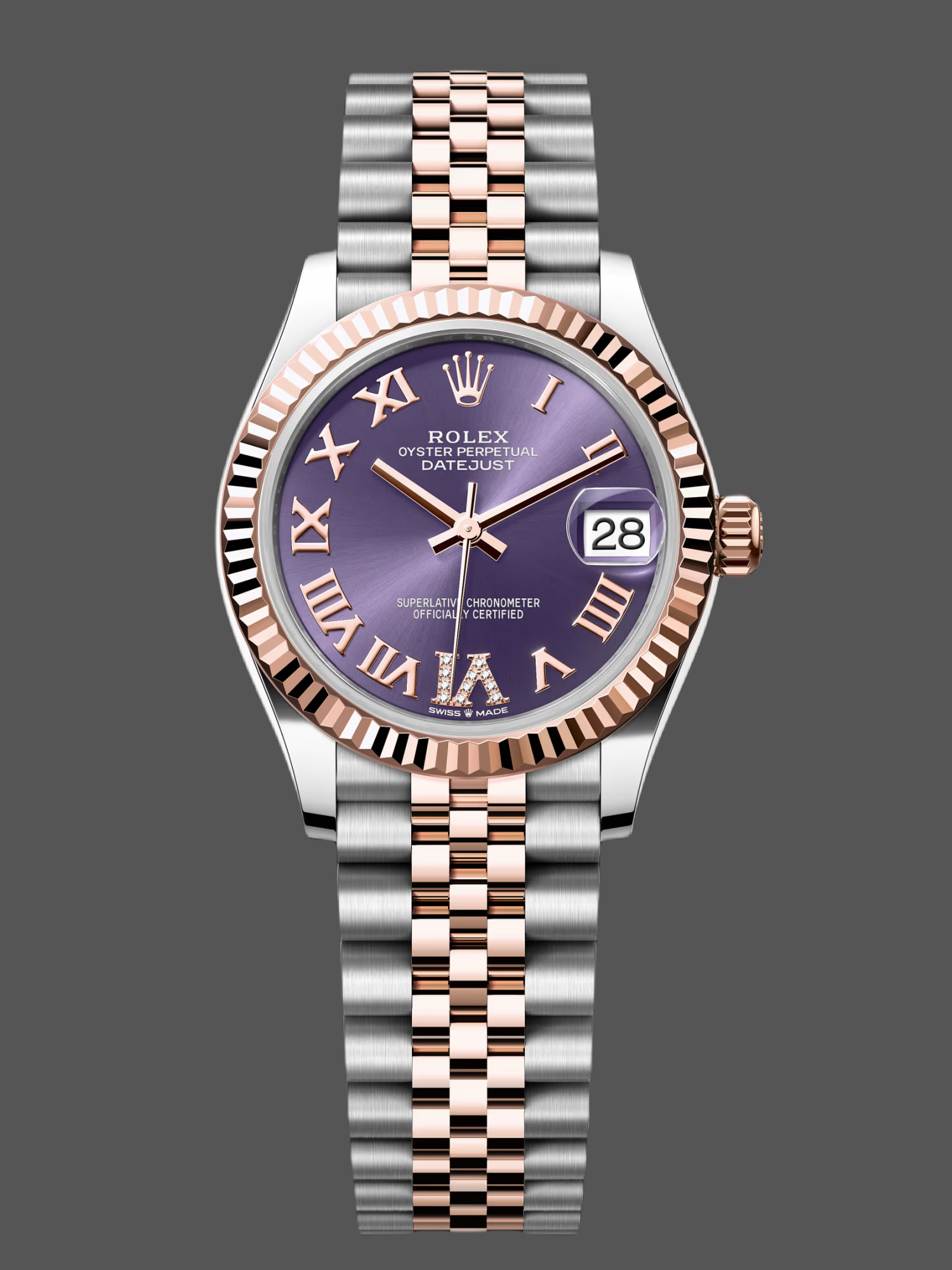 Rolex Datejust 31 Aubergine Pave Roman Dial M278271 0020 Women's Watch