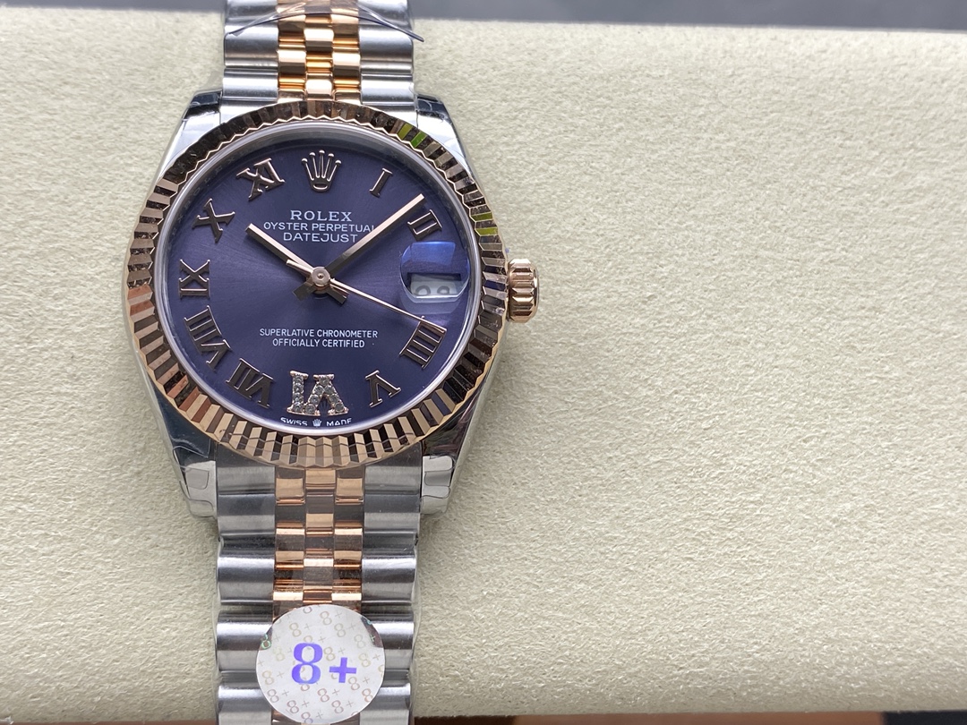 Rolex Datejust 31 Aubergine Pave Roman Dial M278271 0020 Women's Watch
