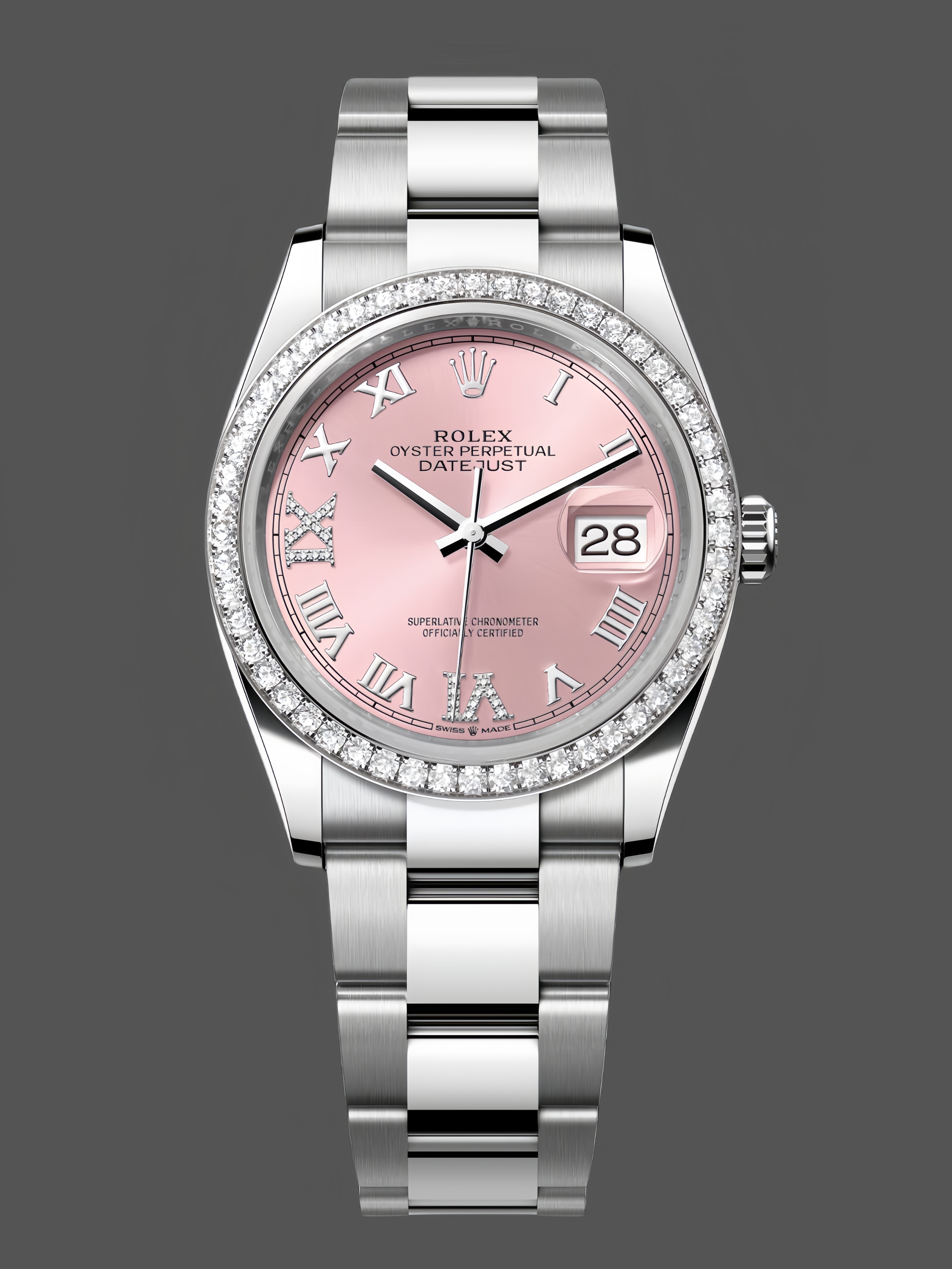 Replica Rolex Datejust 36 126284RBR 0024 Pink Roman Diamond Dial Lady Watch