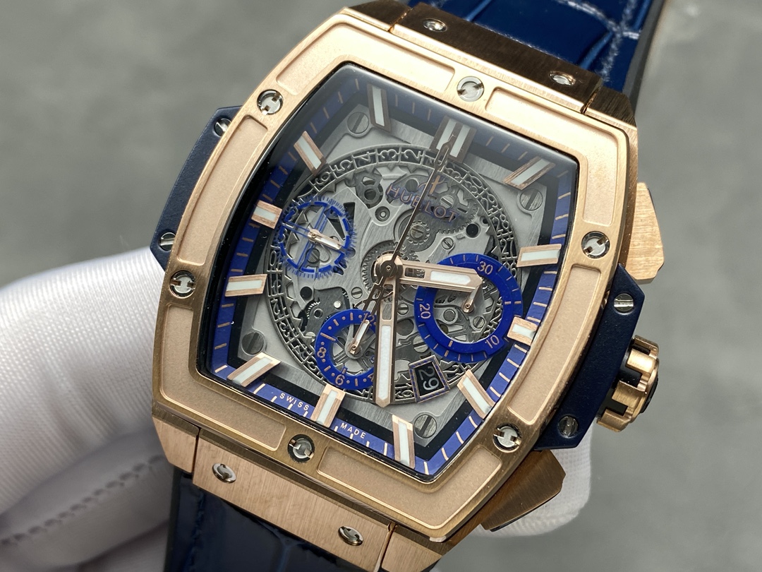 Hublot Spirit of Big Bang Chronograph King Gold Blue Leather Men's Watch 641.OX.7180.LR