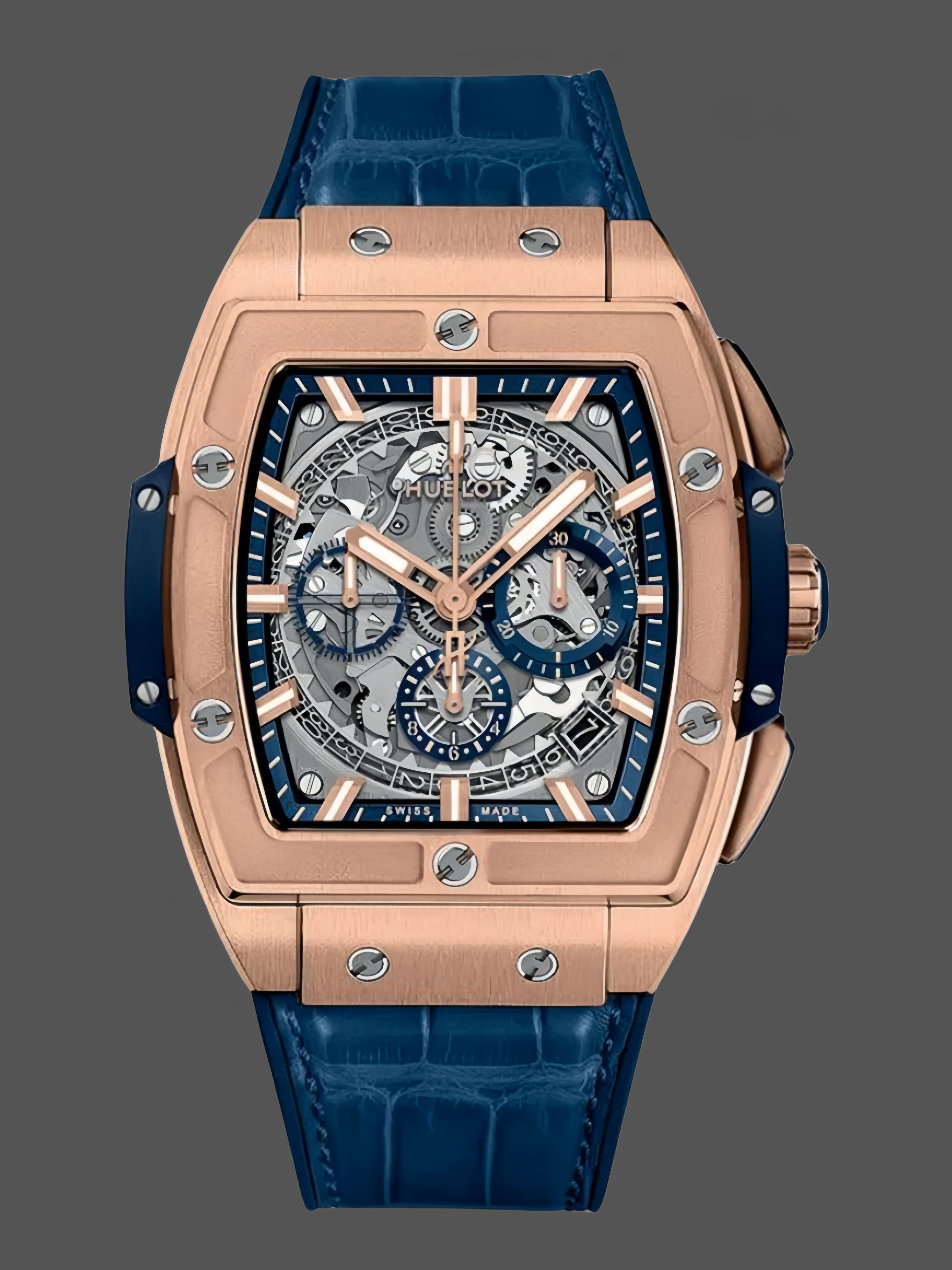 Hublot Spirit of Big Bang Chronograph King Gold Blue Leather Men's Watch 641.OX.7180.LR