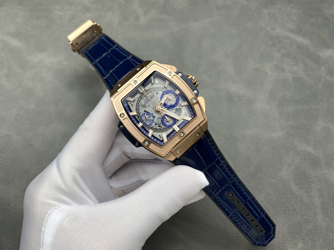 Hublot Spirit of Big Bang Chronograph King Gold Blue Leather Men's Watch 641.OX.7180.LR
