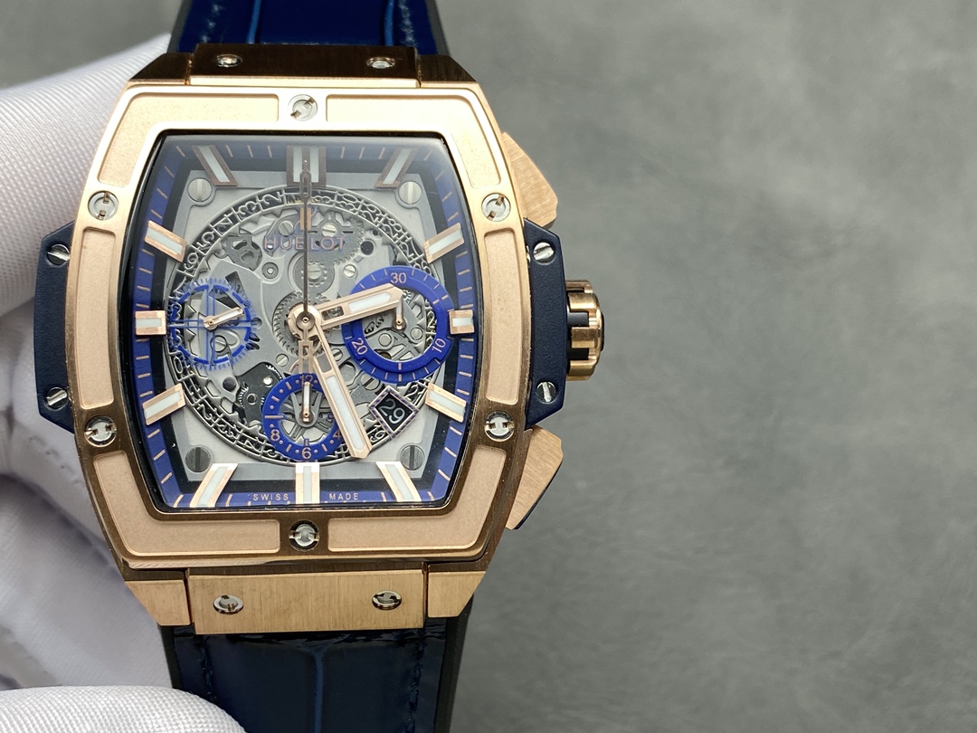 Hublot Spirit of Big Bang Chronograph King Gold Blue Leather Men's Watch 641.OX.7180.LR