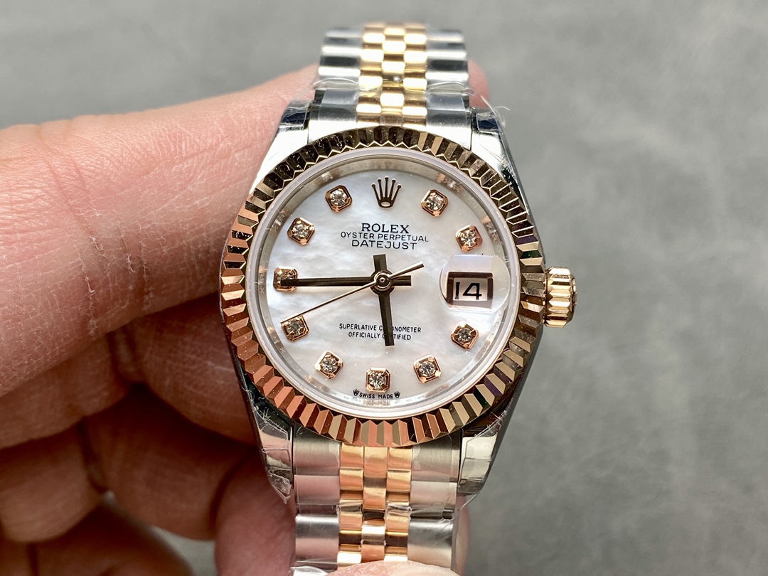 Rolex Datejust 28mm Stainless Steel and Everose Gold 279171 0013 Mop Diamond Jubilee