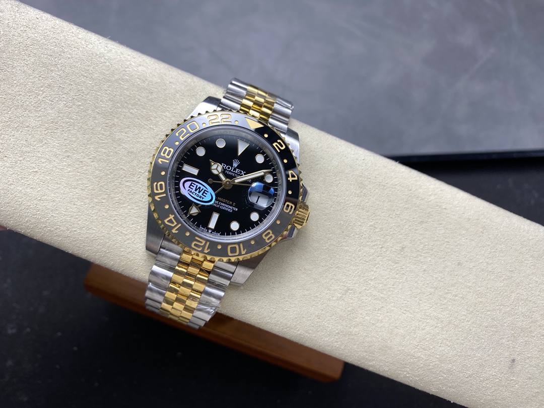 Rolex GMT Master II Black Dial Steel 18kt Yellow Gold 126713GRNR 0001 Men's Watch