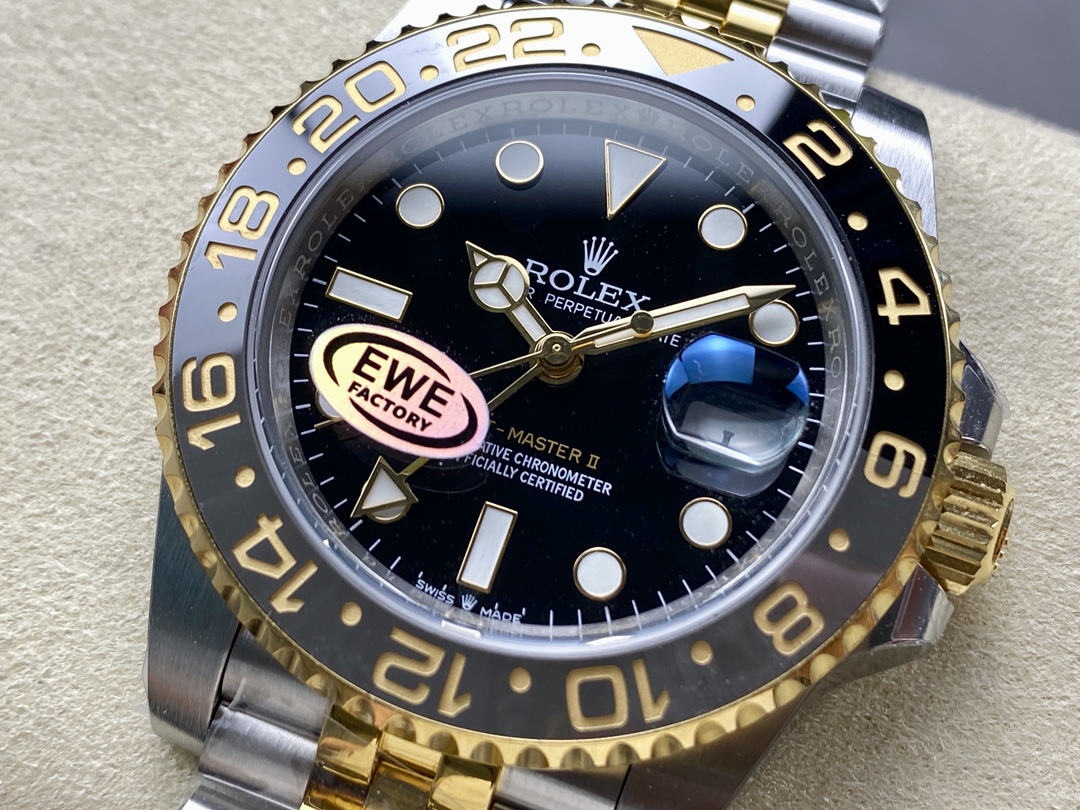 Rolex GMT Master II Black Dial Steel 18kt Yellow Gold 126713GRNR 0001 Men's Watch