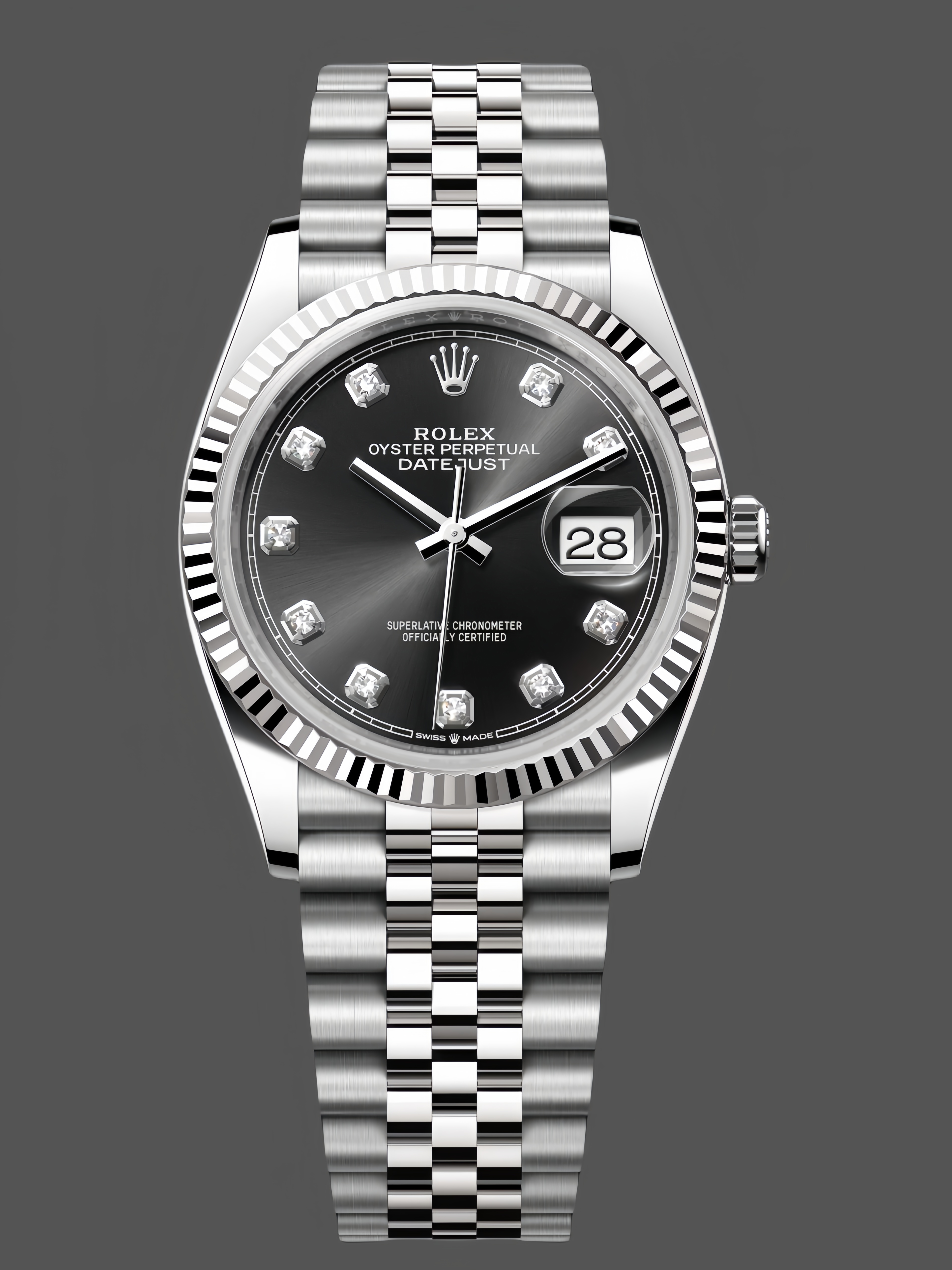 Rolex Datejust 126234 Fluted Bezel Black Diamond Dial 36MM Unisex Replica Watch