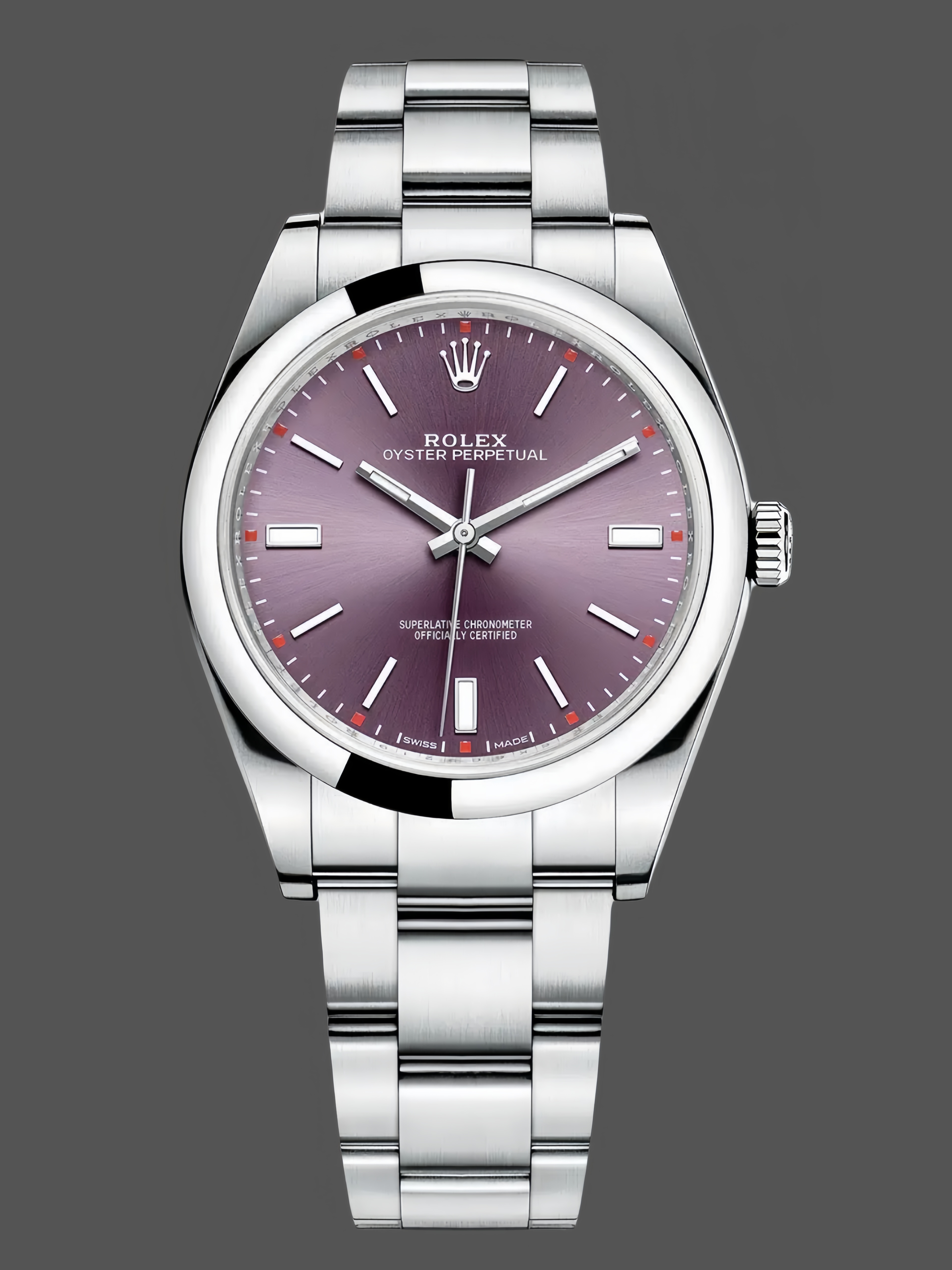 Rolex Oyster Perpetual 39 Red Grape Dial Steel 114300 0002 Men's Watch