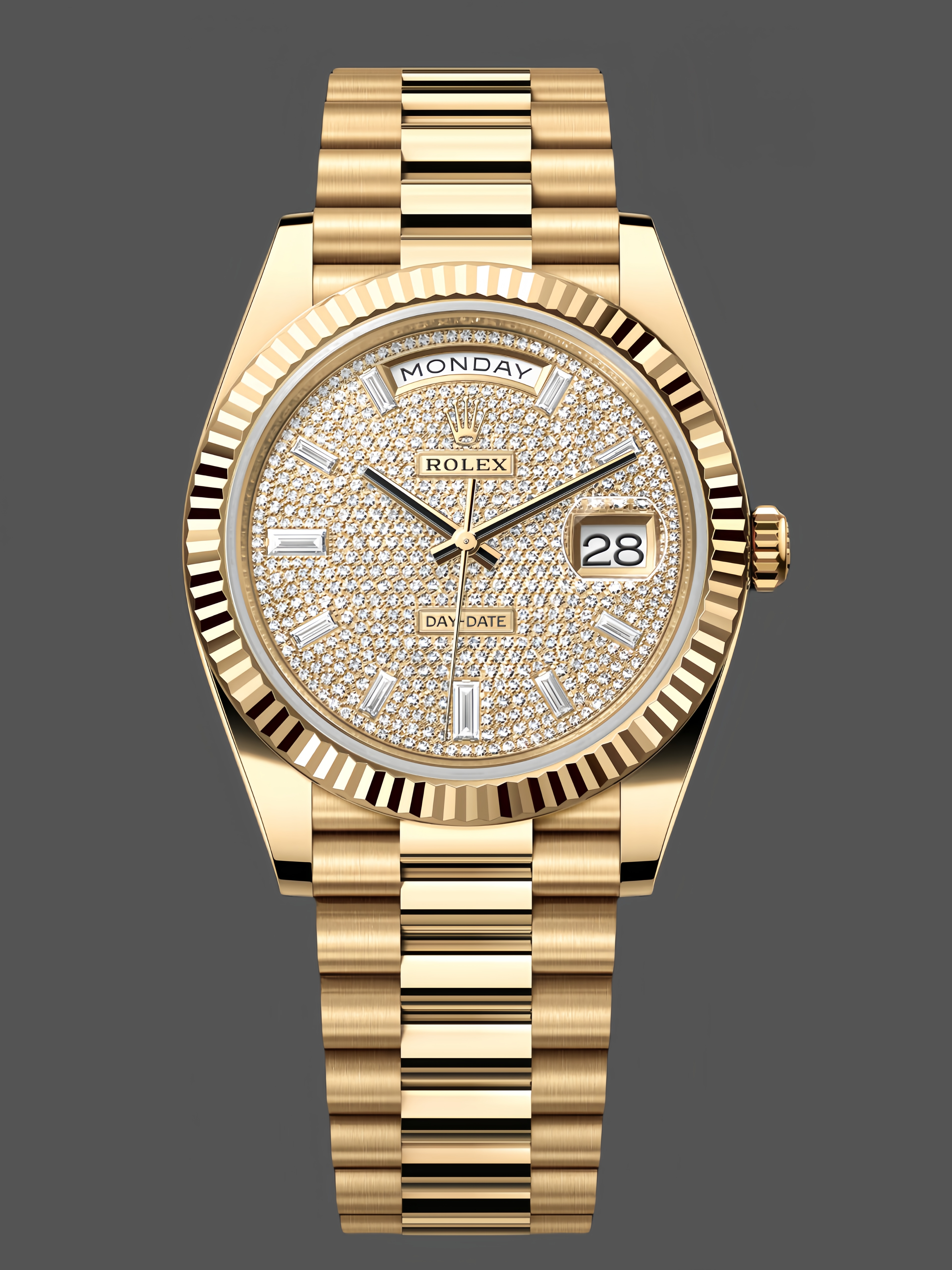 Rolex Day Date 40 Yellow Gold Pave Diamond Dial M228238 0054 Men's Watch