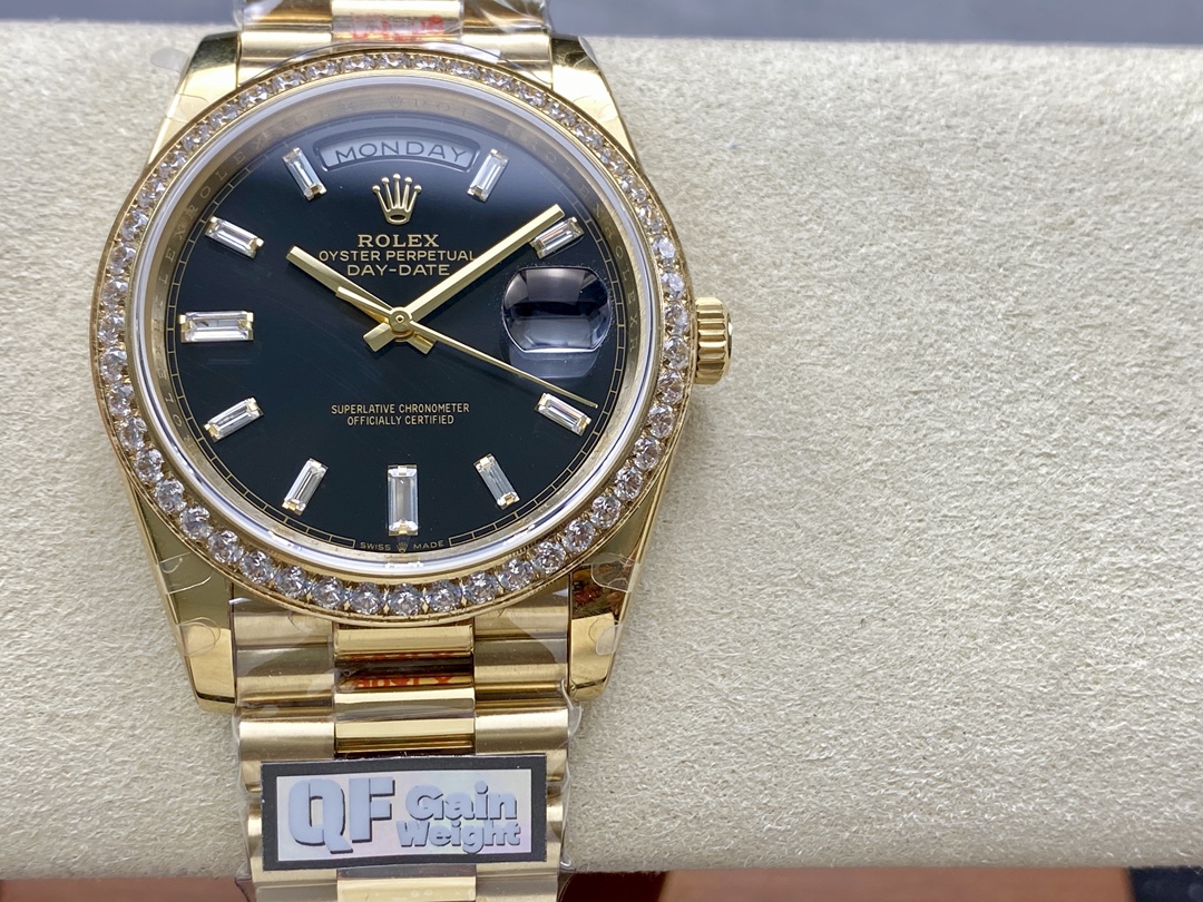 Rolex Day-Date 228348RBR 0039 Black Diamond Dial Diamond Bezel 40mm Mens Replica Watch