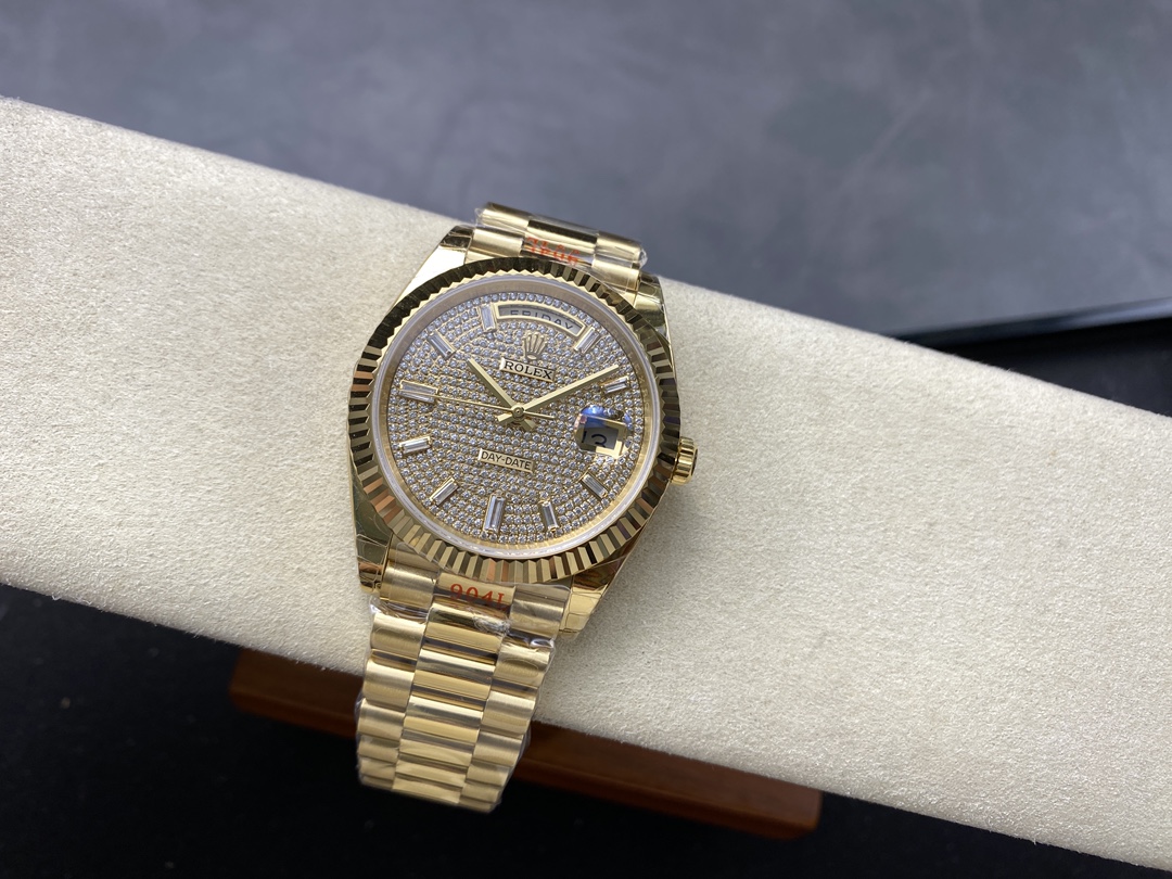 Rolex Day Date 40 Yellow Gold Pave Diamond Dial M228238 0054 Men's Watch