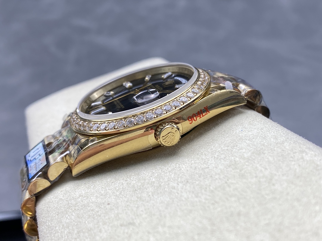Rolex Day-Date 228348RBR 0039 Black Diamond Dial Diamond Bezel 40mm Mens Replica Watch