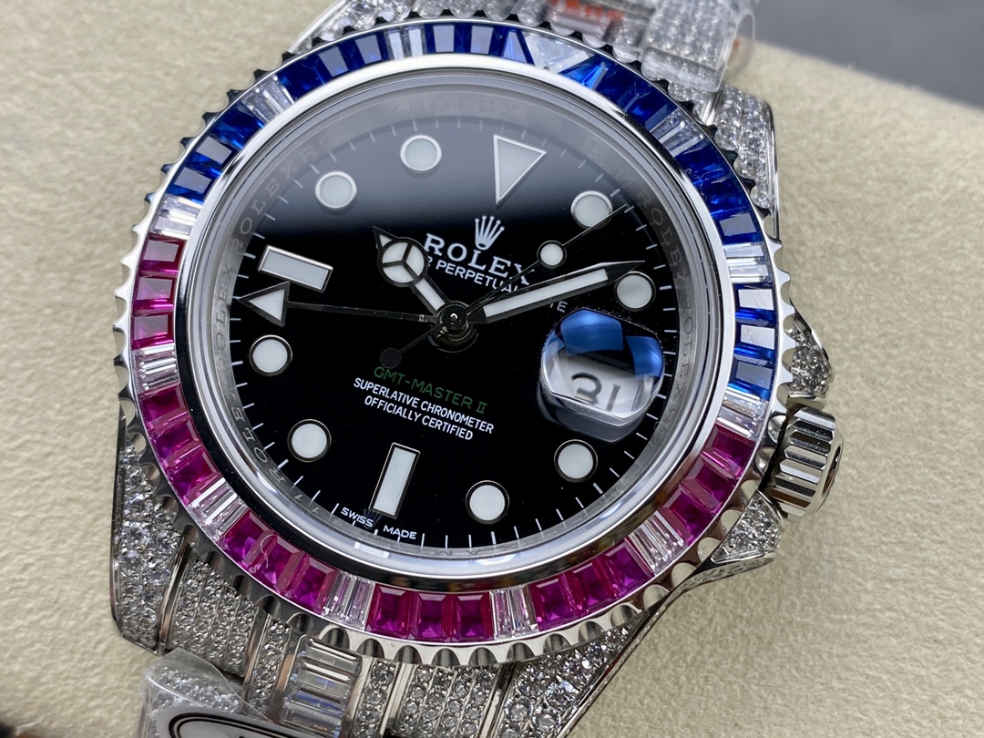 Rolex GMT Master AMG 126710BLRO 40mm With Dual Time & Sapphire Mirror Diamond Watch