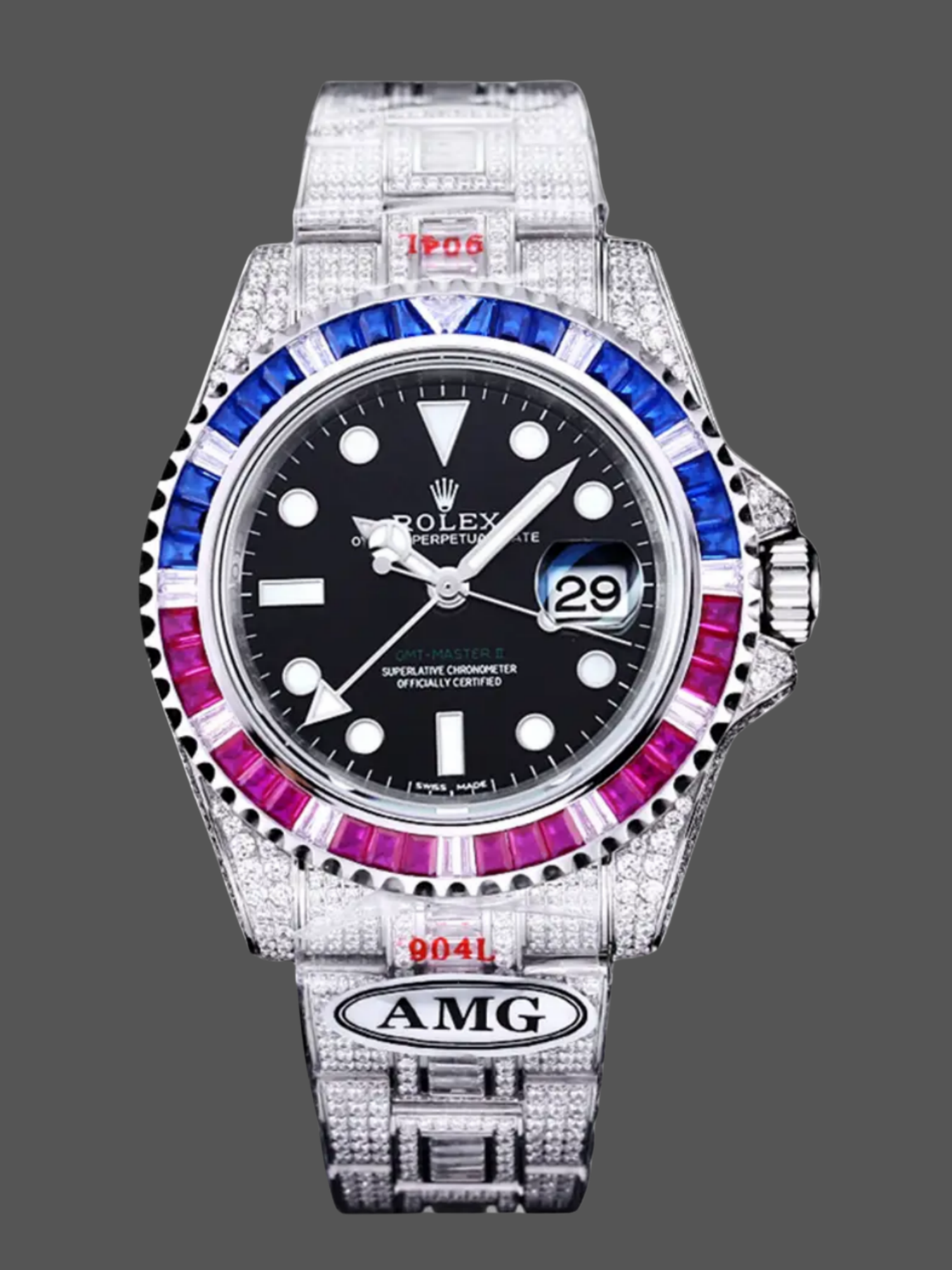 Rolex GMT Master AMG 126710BLRO 40mm With Dual Time & Sapphire Mirror Diamond Watch