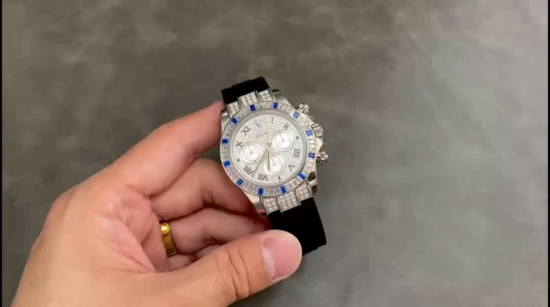 Rolex Daytona 116599 pave diamond dial Blue Leather Strap 40mm Mens Replica Watch