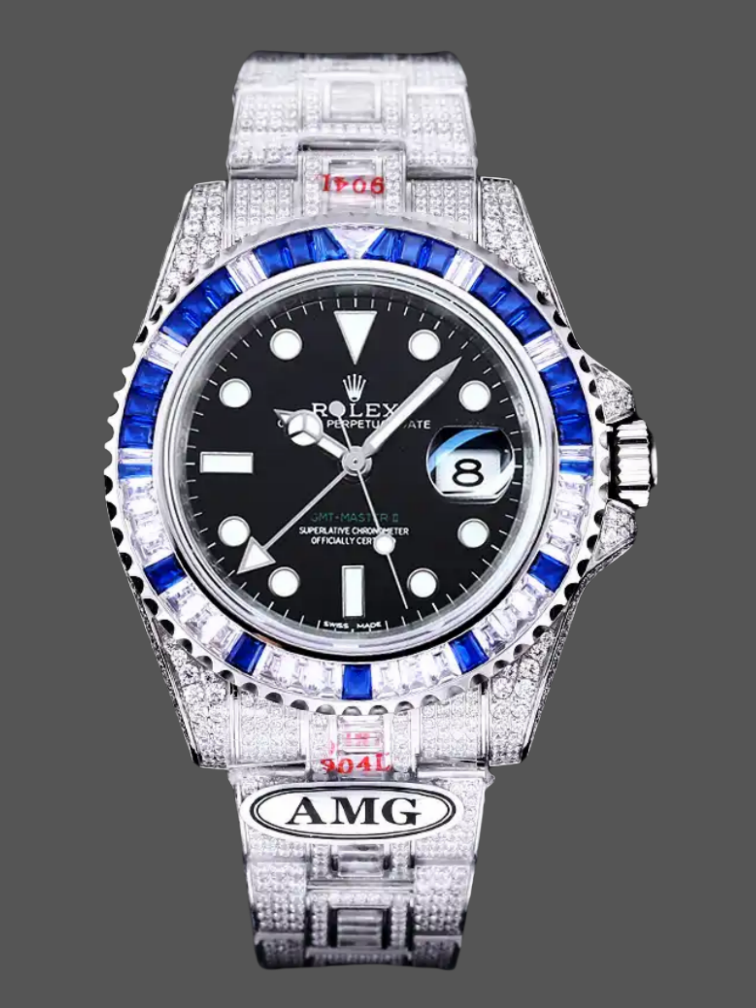 Rolex GMT Master AMG 126710BLRO 40mm With Dual Time Black Dial Diamond Watch