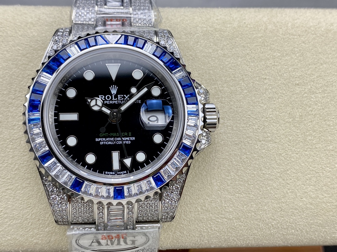 Rolex GMT Master AMG 126710BLRO 40mm With Dual Time Black Dial Diamond Watch