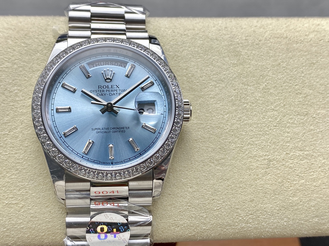 Rolex Day Date m128396tbr 0003 Platinum Ice Blue Dial 36 mm