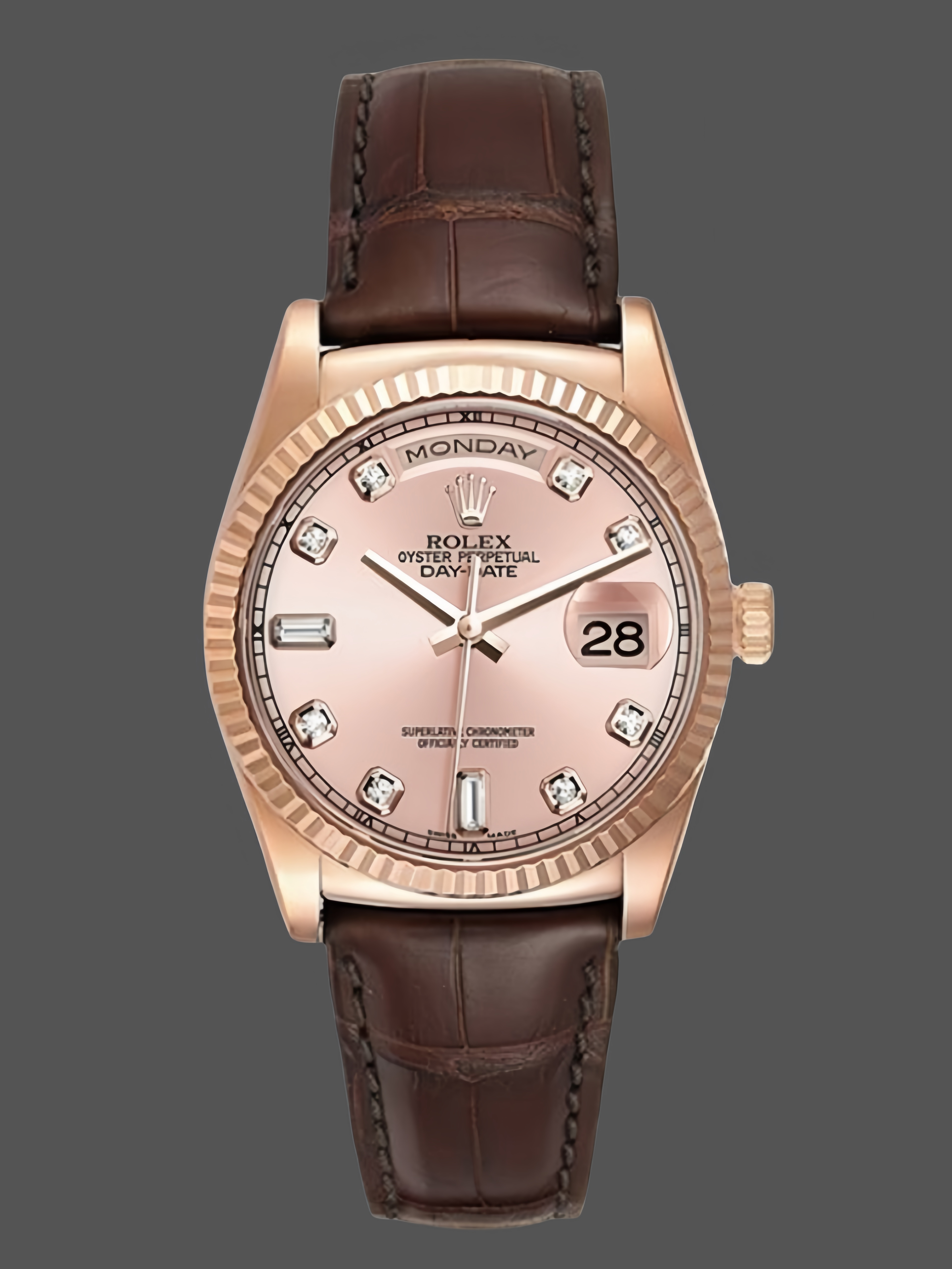 Rolex Day Date 36 Yellow Gold Case 118135 0101 Brown Leather Watch