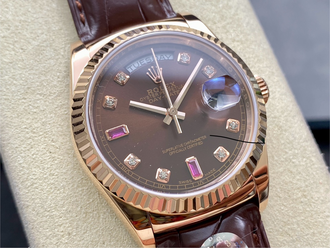 Rolex Day Date 36 Everose Diamond Chocolate 118135 0020 Watch