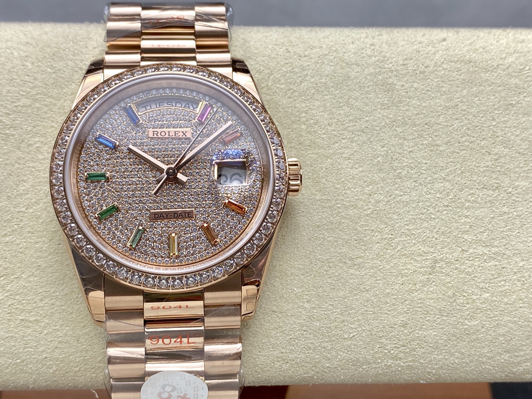 Rolex Day Date 36mm 128345RBR 0042 Diamond Paved Dial President Watch