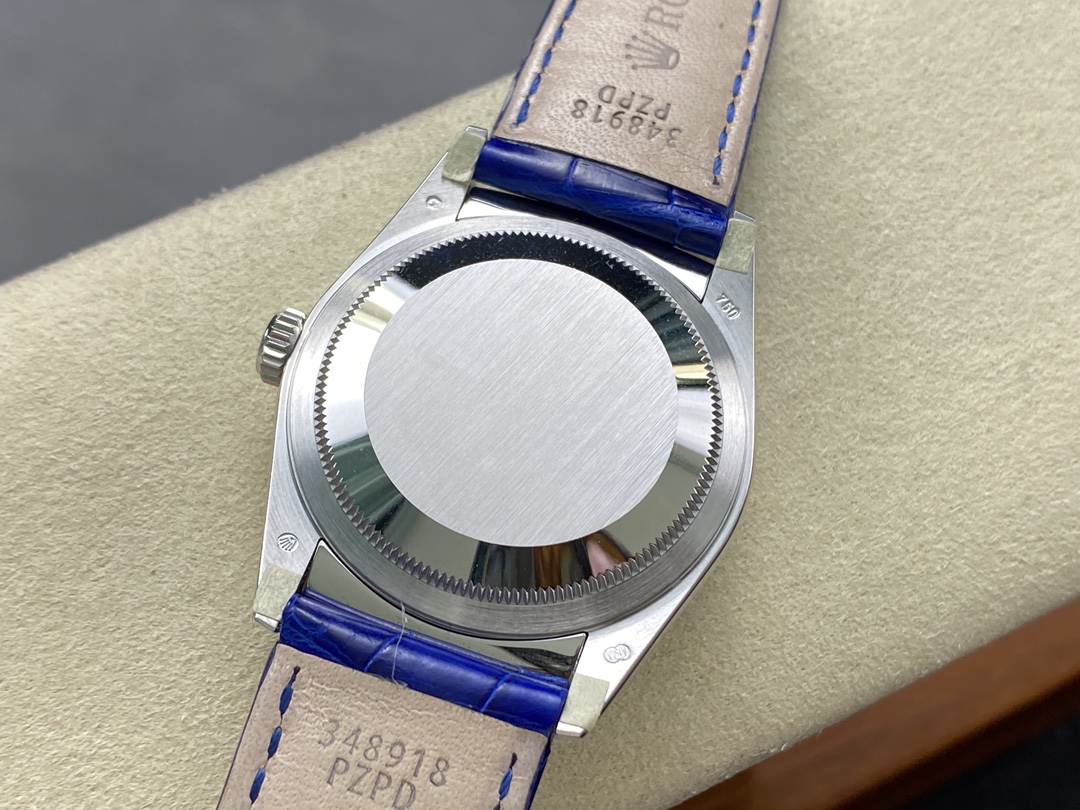 Rolex Day Date 36 White Gold Silver Dial 118139 0097 Blue Leather Strap