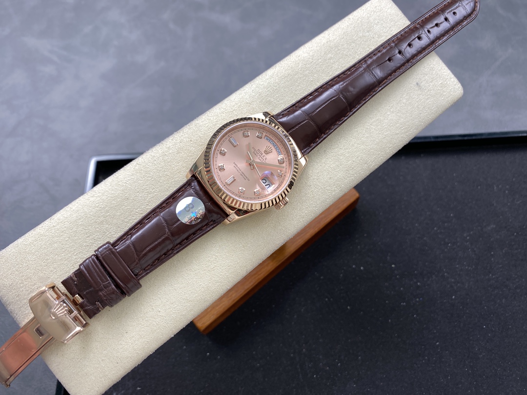 Rolex Day Date 36 Yellow Gold Case 118135 0101 Brown Leather Watch