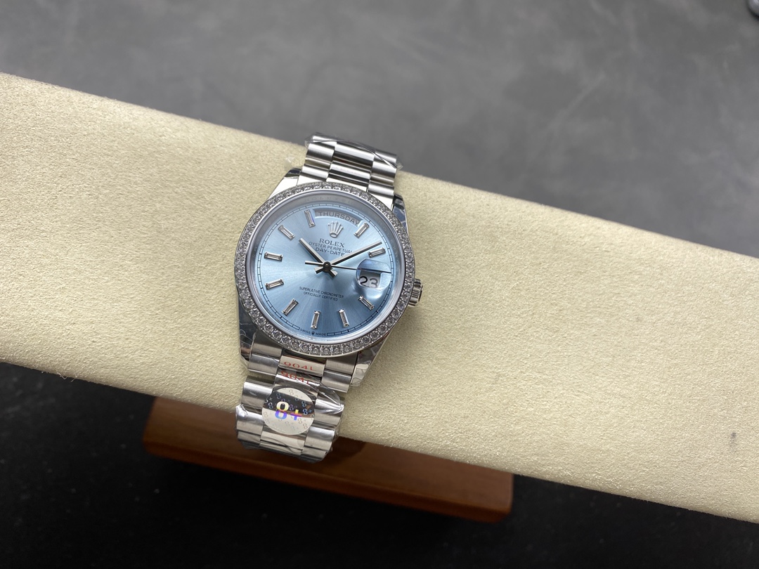 Rolex Day Date m128396tbr 0003 Platinum Ice Blue Dial 36 mm