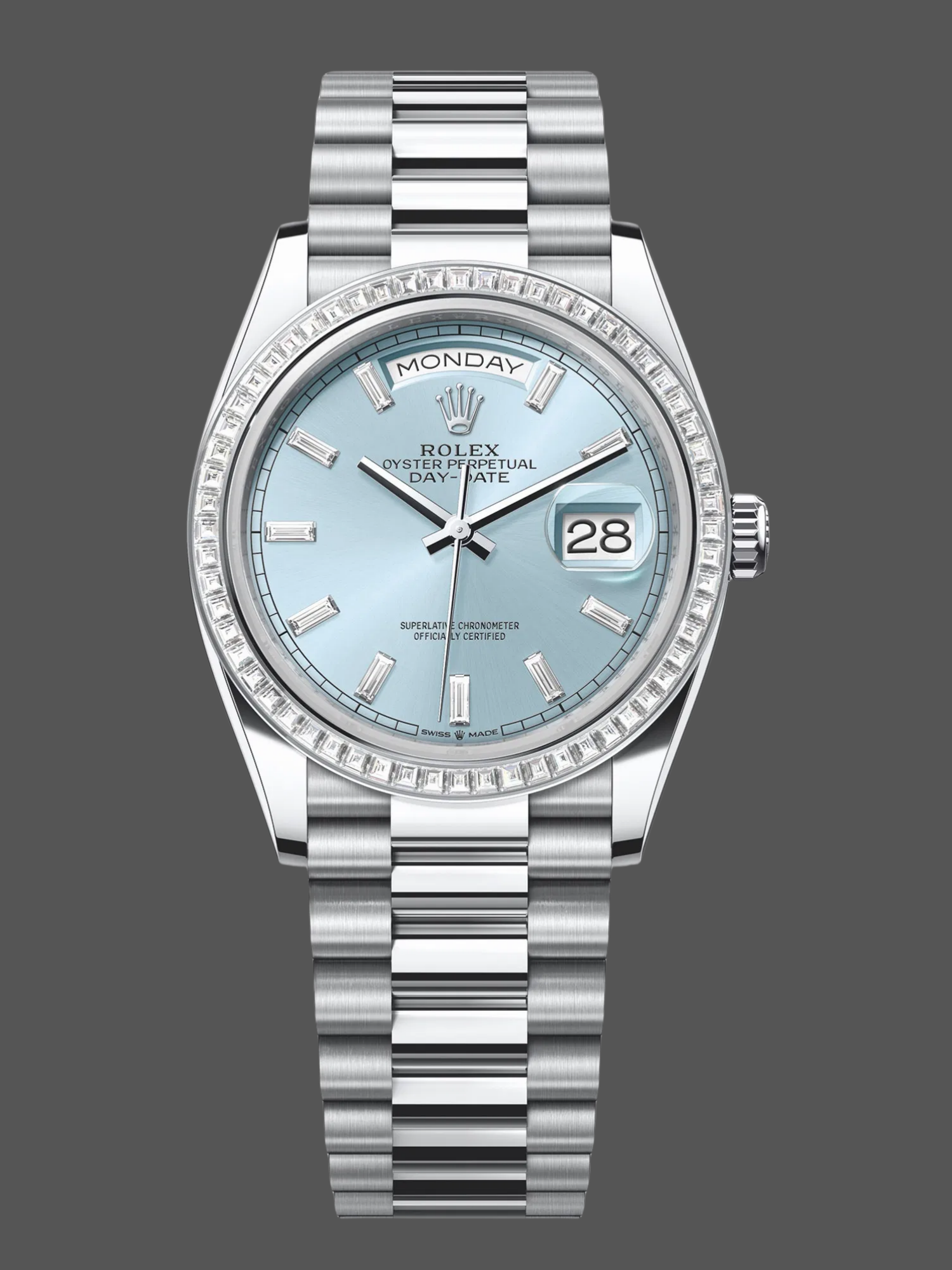 Rolex Day Date m128396tbr 0003 Platinum Ice Blue Dial 36 mm