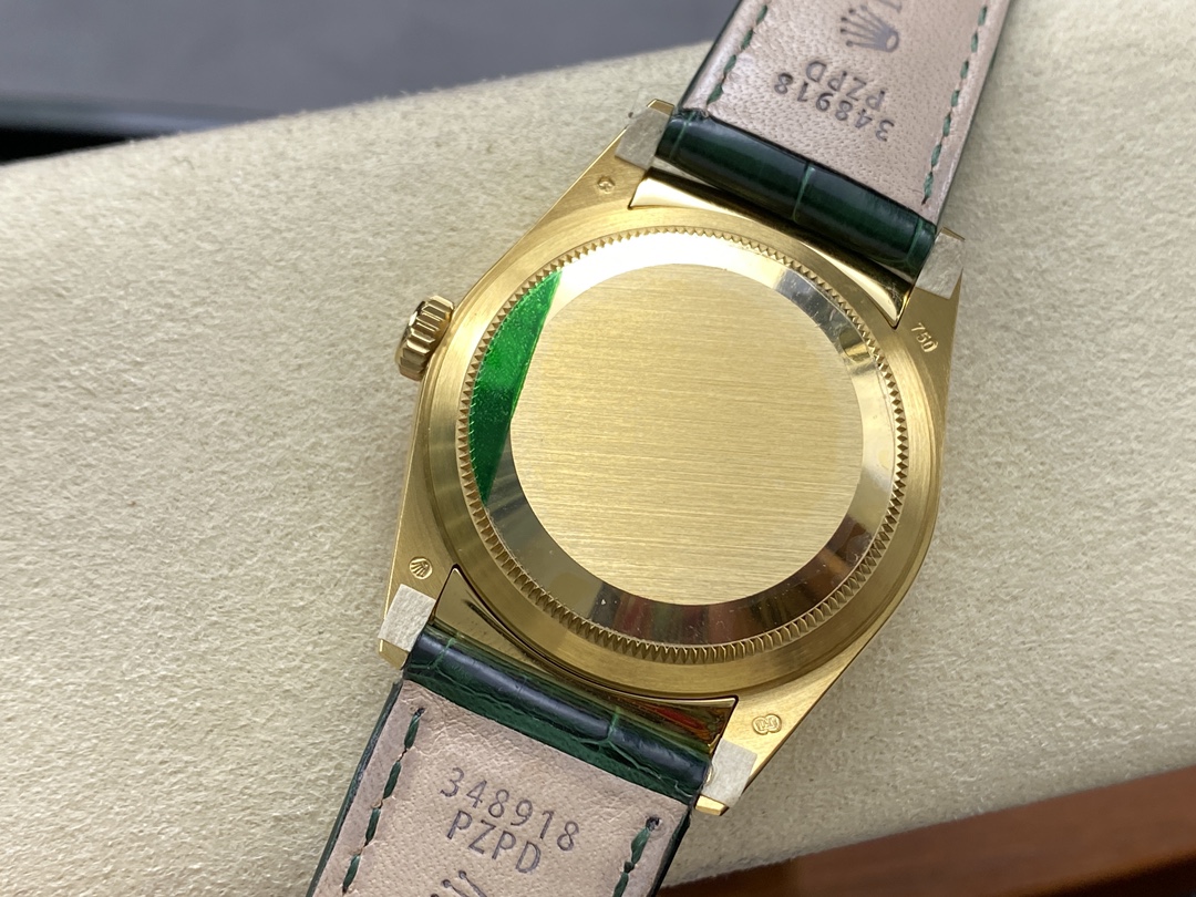 Rolex Day Date 36 Yellow Gold Champagne Dial 118138 0148 Green Leather Strap