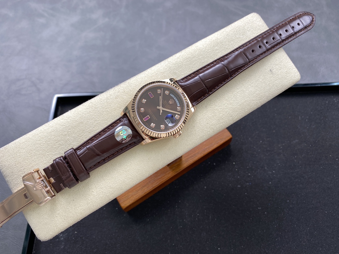 Rolex Day Date 36 Everose Diamond Chocolate 118135 0020 Watch