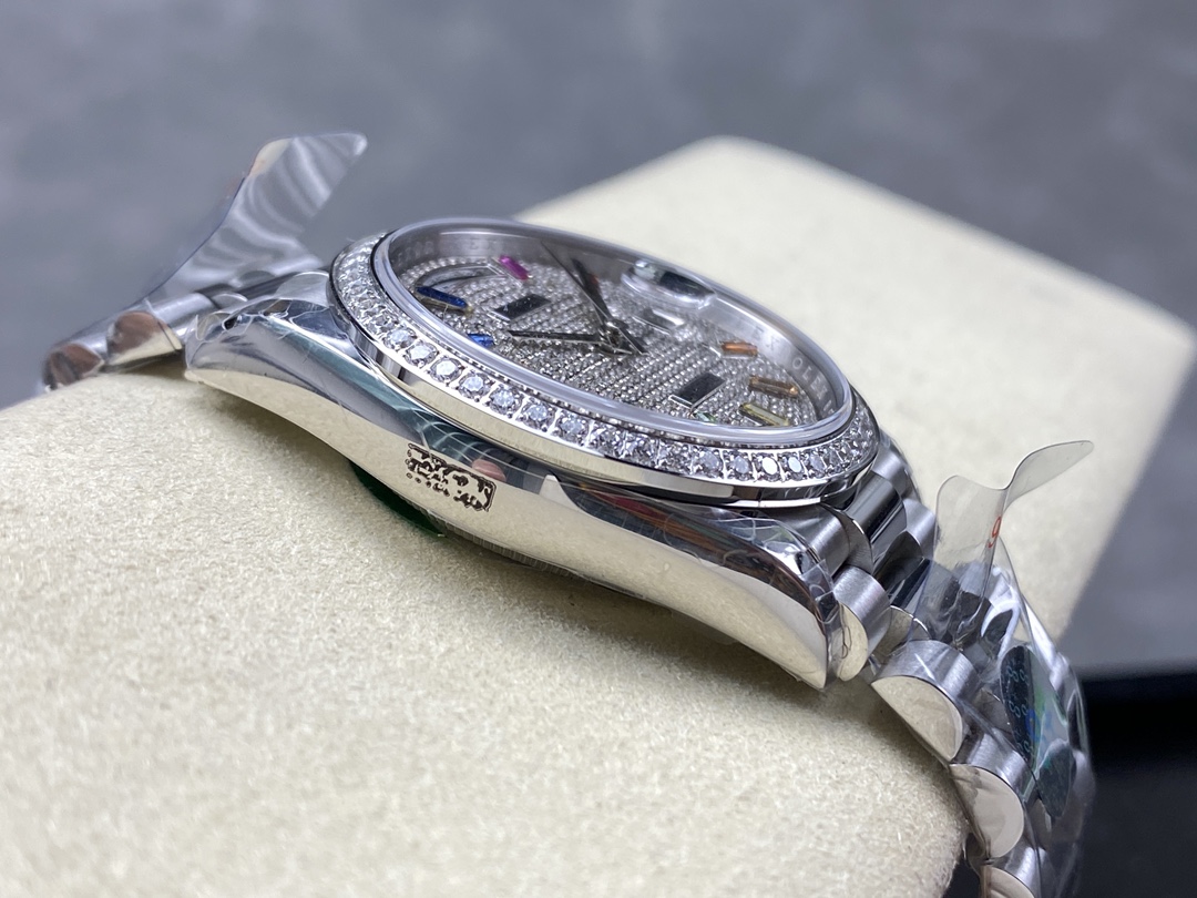 Rolex Day Date 36mm White Gold 128349RBR 0006 Pave Rainbow