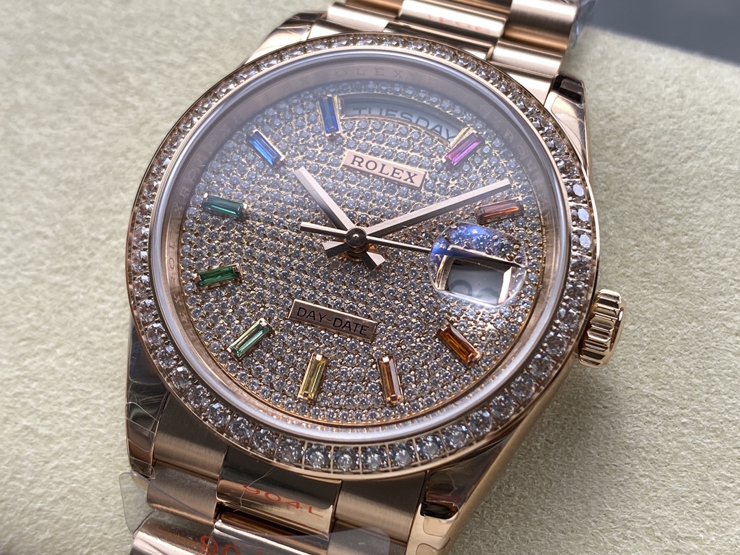 Rolex Day Date 36mm 128345RBR 0042 Diamond Paved Dial President Watch