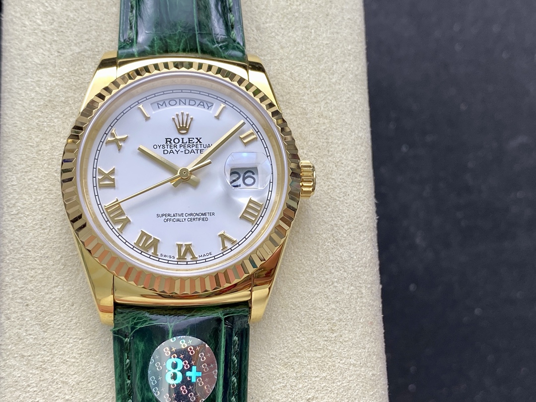 Rolex Day Date 36 White Dial Solid 18k Yellow Gold 118138 Roman
