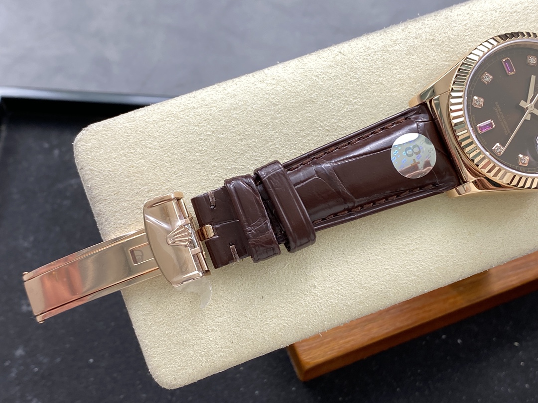 Rolex Day Date 36 Everose Diamond Chocolate 118135 0020 Watch