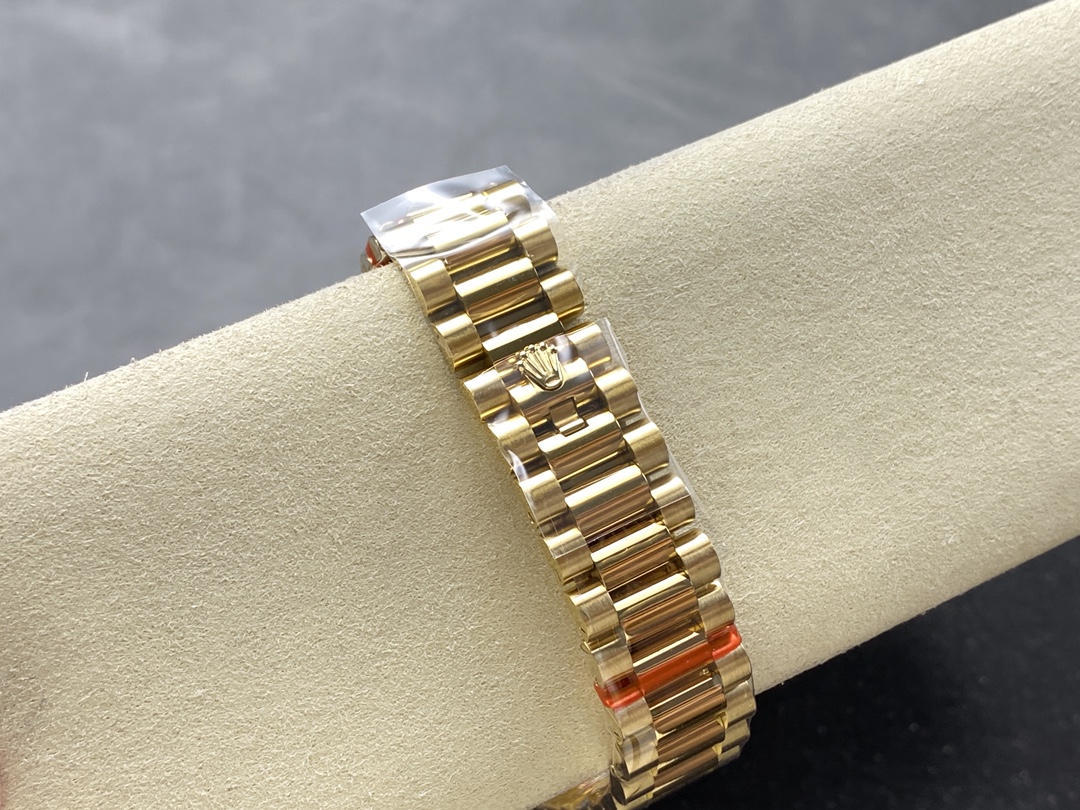 Rolex Day Date 36mm Yellow Gold 128238 0051 Pave Rainbow Diamond Dial Fluted Bezel