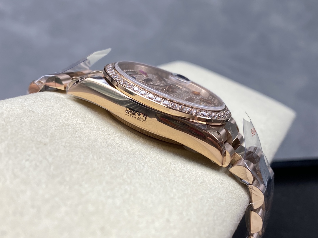 Rolex Day Date 36 Diamond Paved Dial Fluted Bezel 18K Everose gold 128235 0039 President Watch