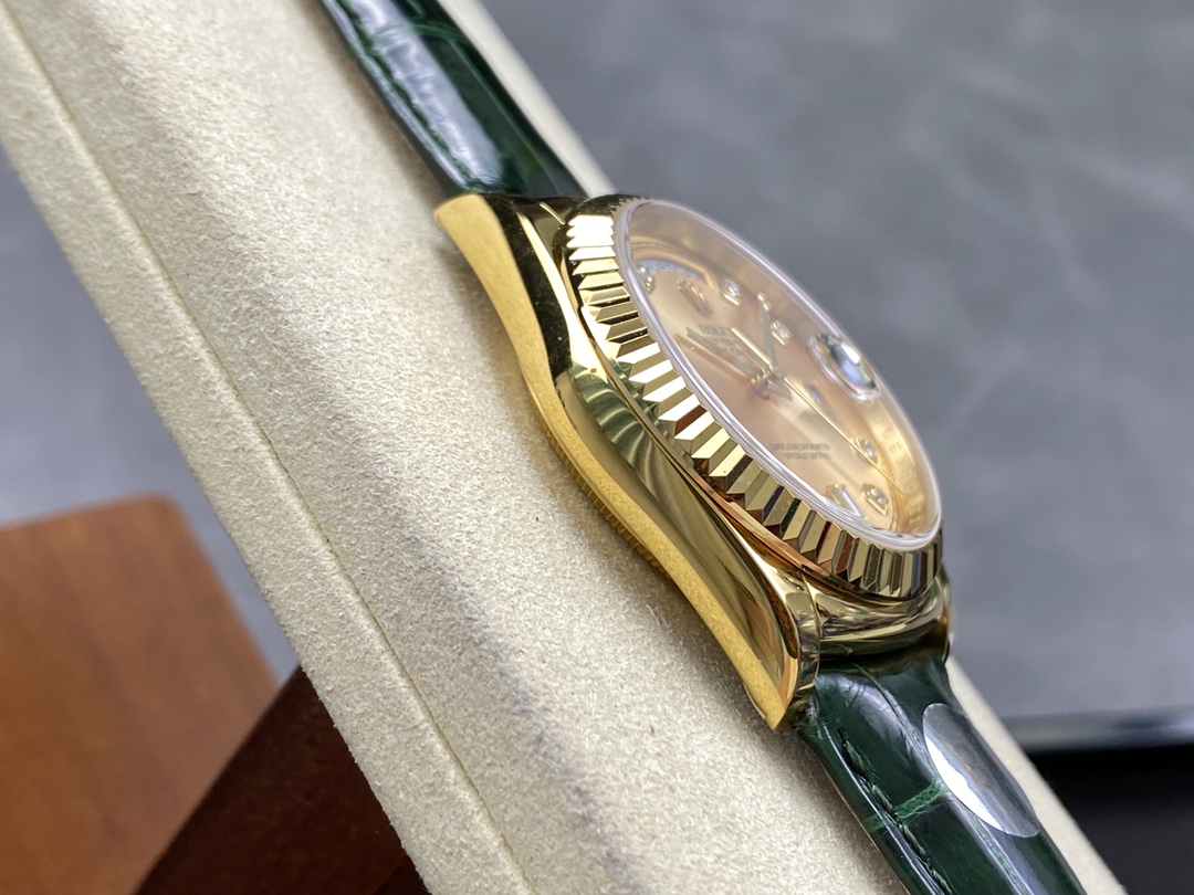 Rolex Day Date 36 Yellow Gold Champagne Dial 118138 0148 Green Leather Strap
